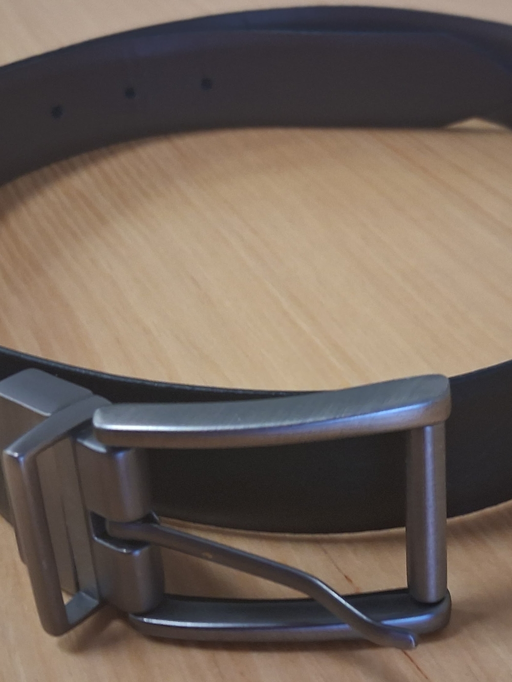 Classic Black Leather Belt with Brushed Metal Buckle